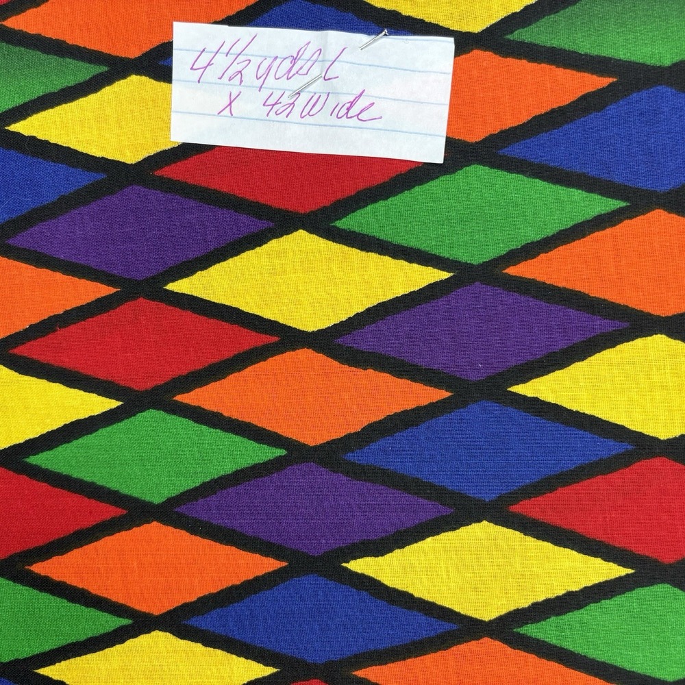 Purple Red Orange BlueGreen Diamonds Harlequin Print Fabric 4 1/2 yards 42" wide